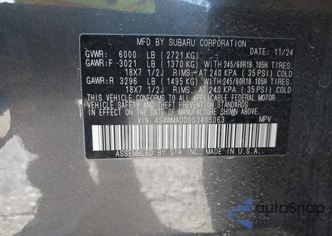 2025 Subaru Ascent Premium 7-Passenger из США, поврежденный, VIN 4S4WMADD0S3405063